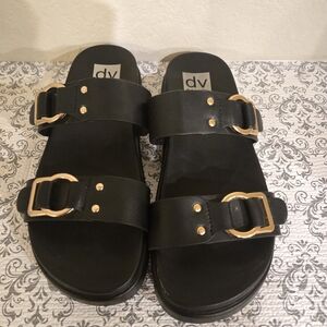 Dolce Vita Black Sandals with Gold Buckles